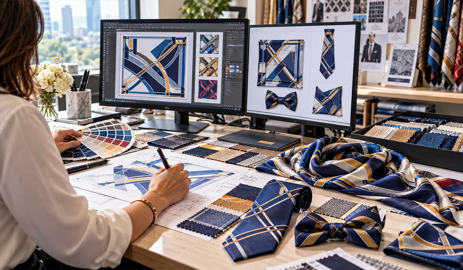Custom scarves and ties designed by ANNE TOURAINE, Inc. in Sarasota, Florida